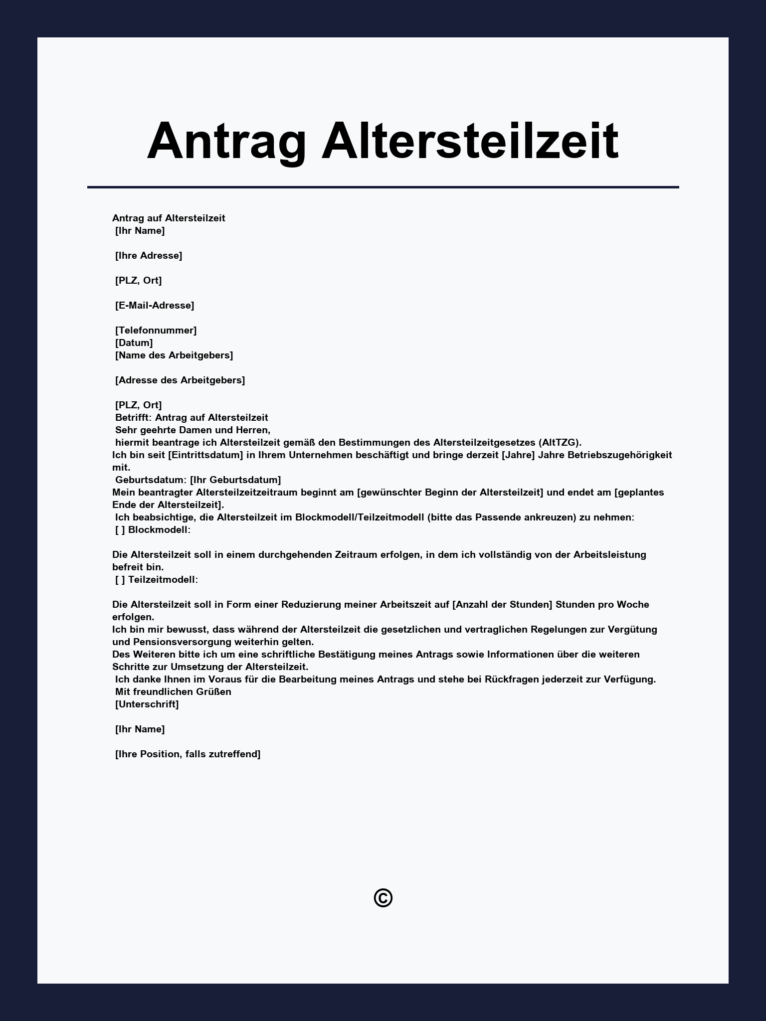 Vorlage Antrag Altersteilzeit