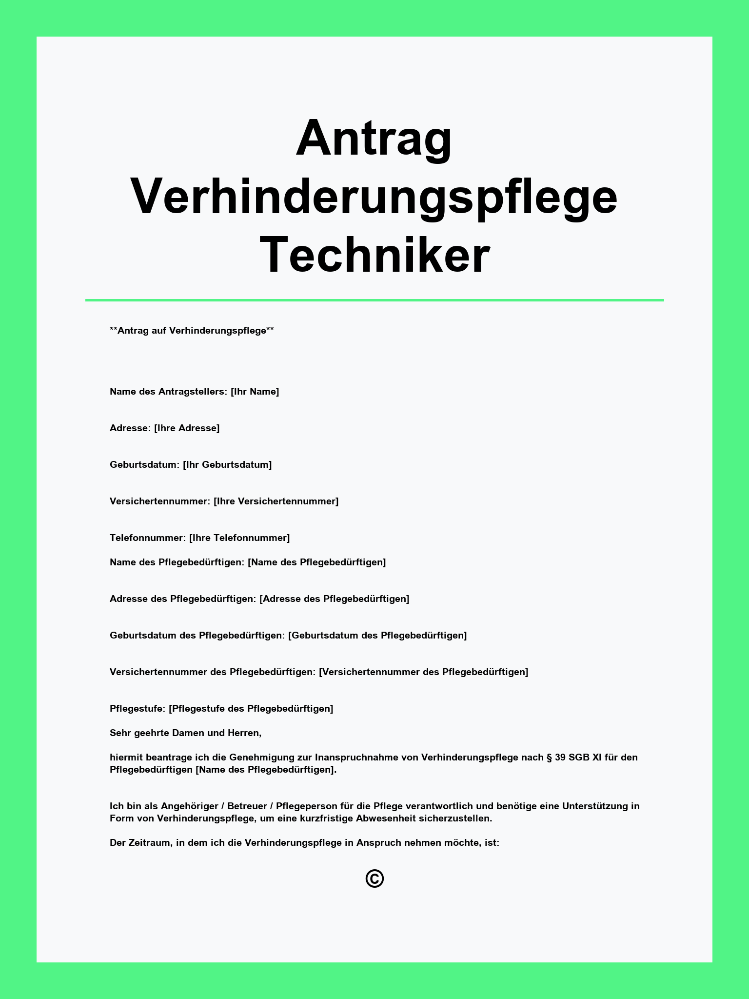 Antrag Verhinderungspflege Techniker