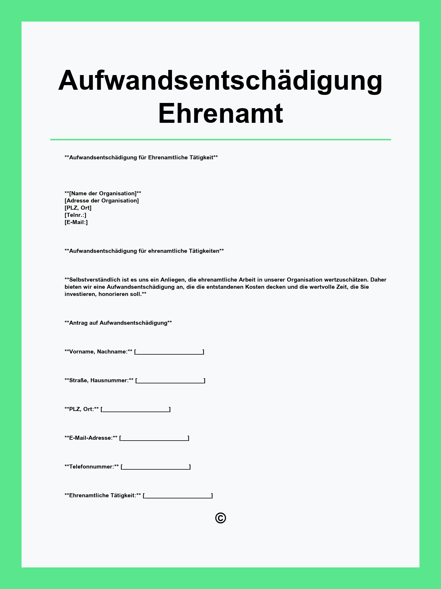 Vorlage Aufwandsentschädigung Ehrenamt