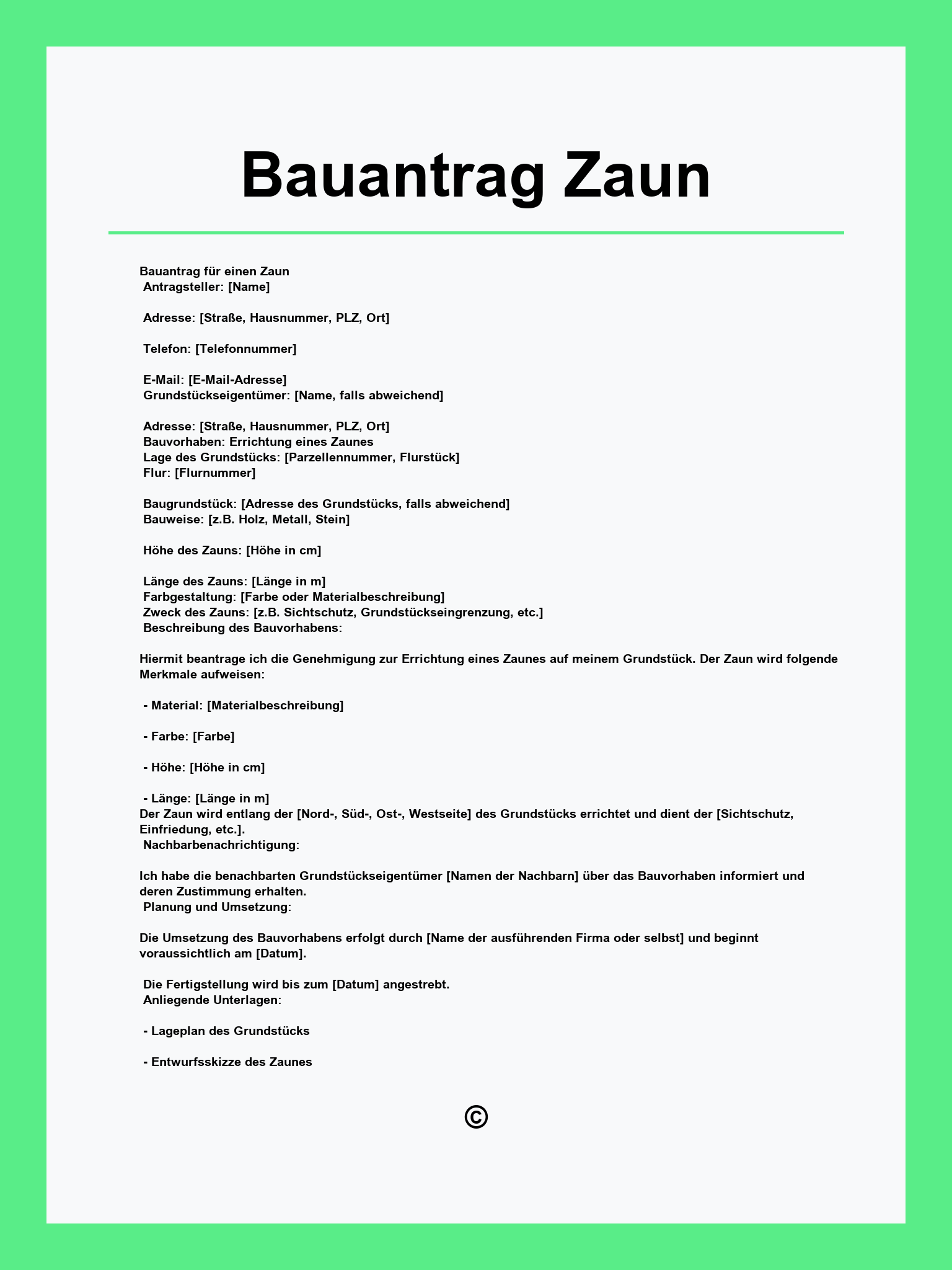 Bauantrag Zaun Muster