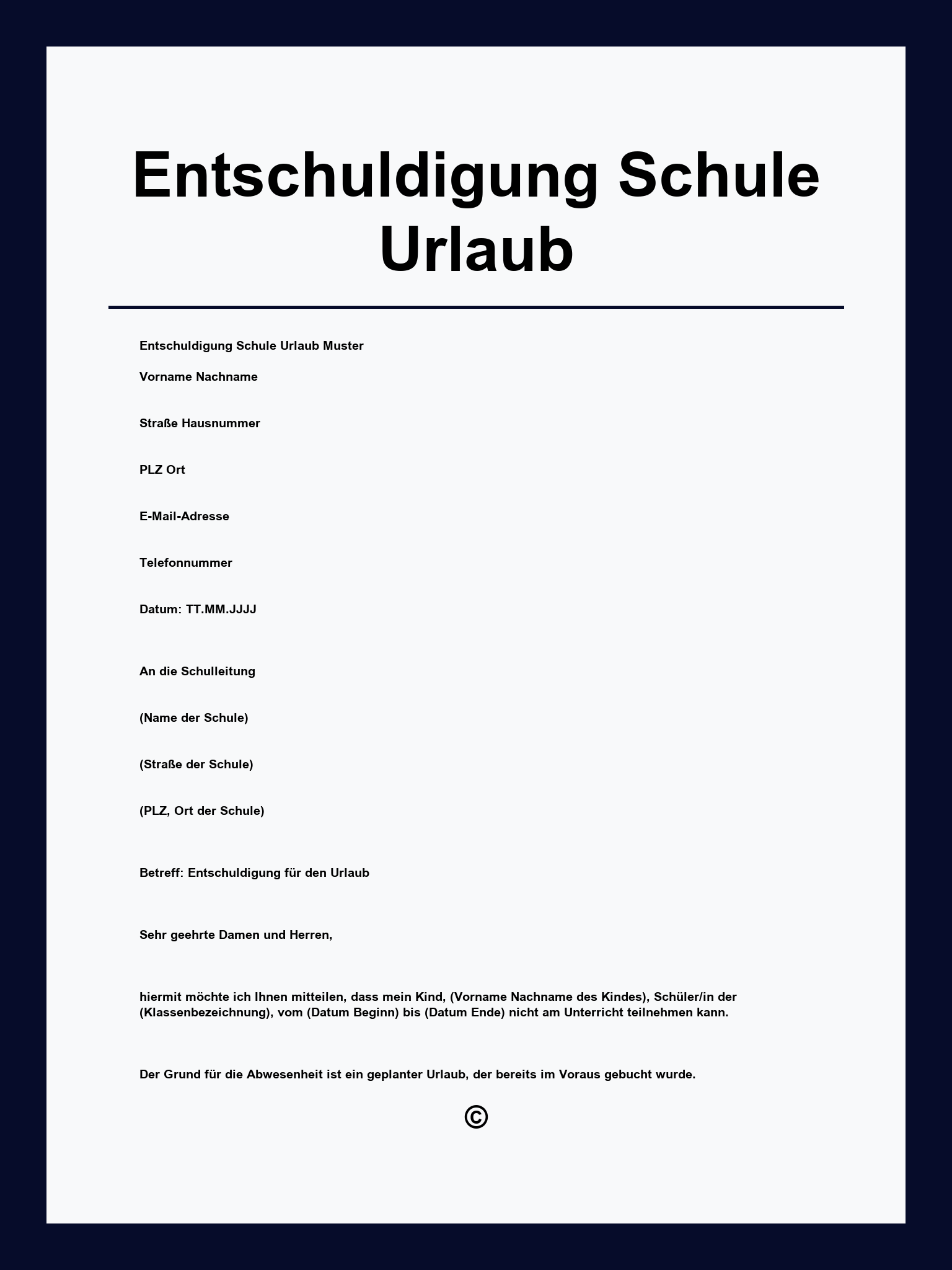 Entschuldigung Schule Urlaub