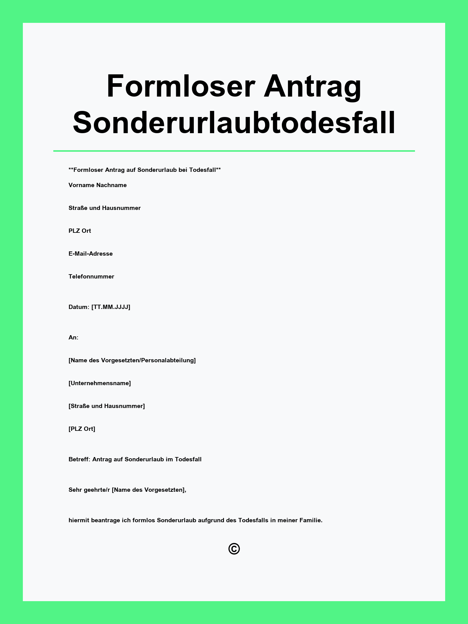Formloser Antrag Sonderurlaubtodesfall
