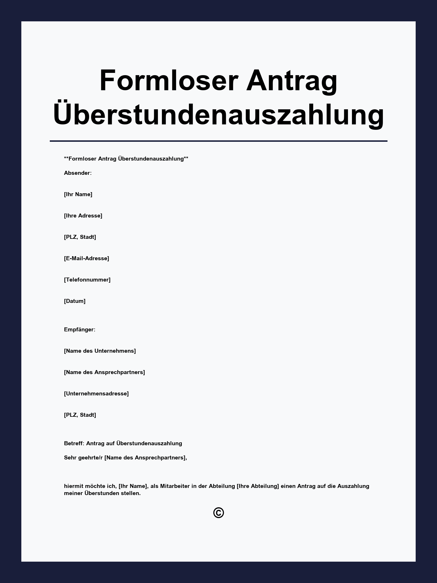 Formloser Antrag Überstundenauszahlung Muster