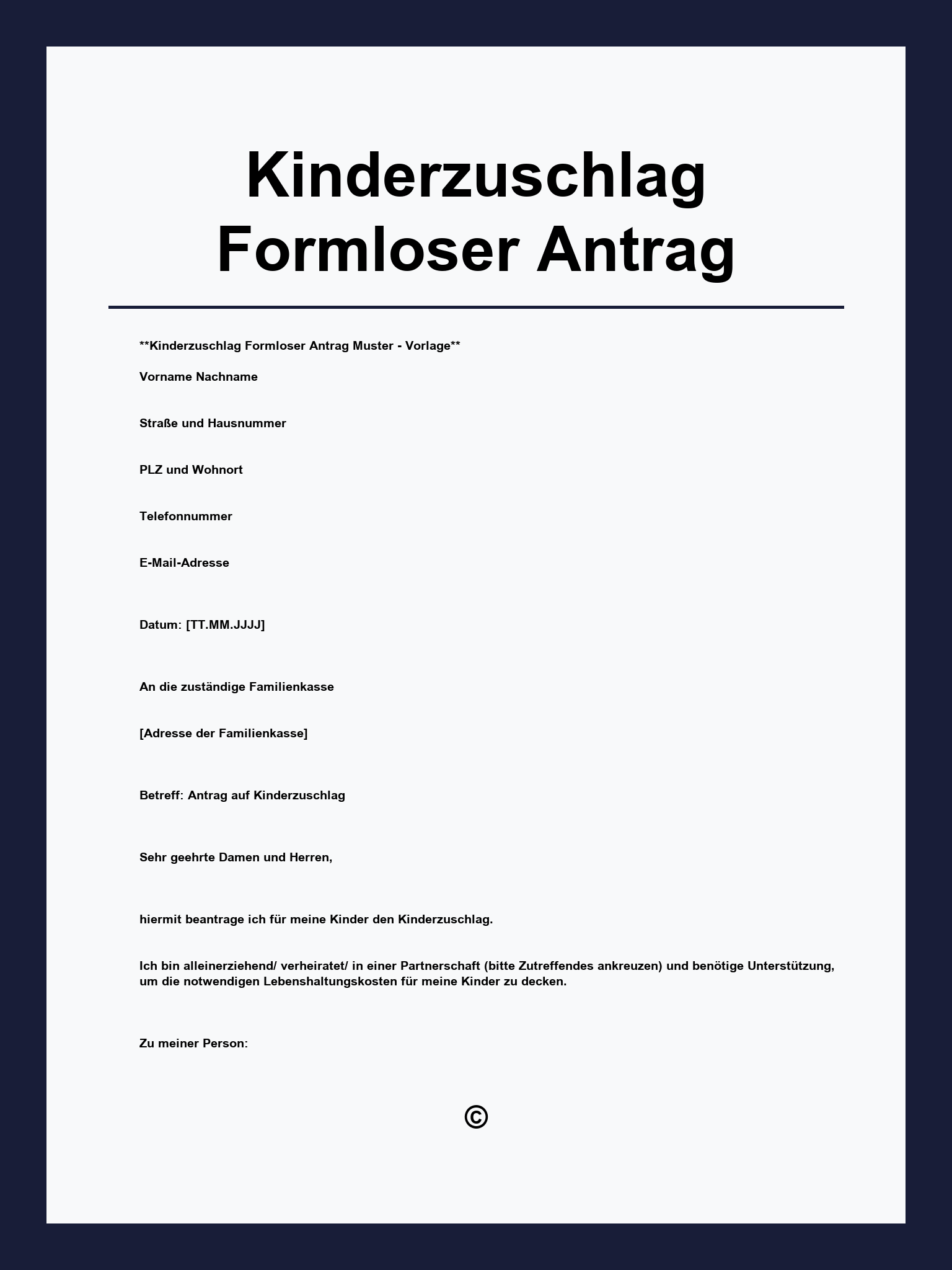 Kinderzuschlag Formloser Antrag