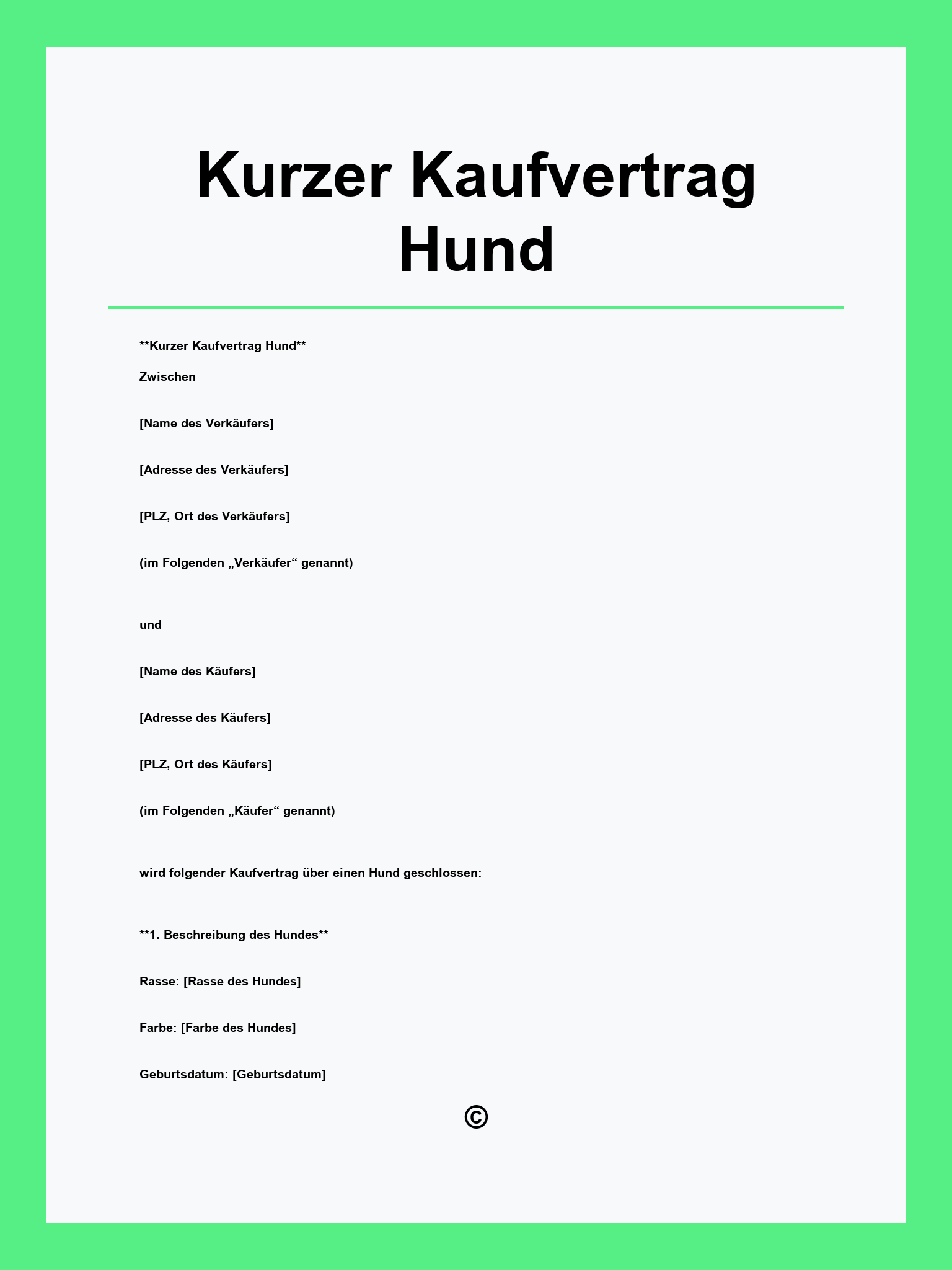 Kurzer Kaufvertrag Hund