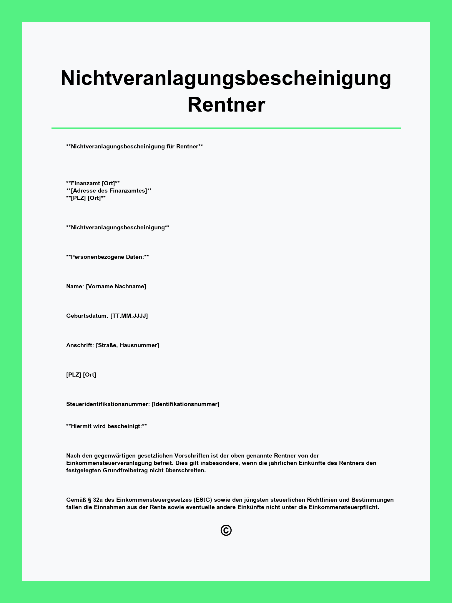 Nichtveranlagungsbescheinigung Rentner