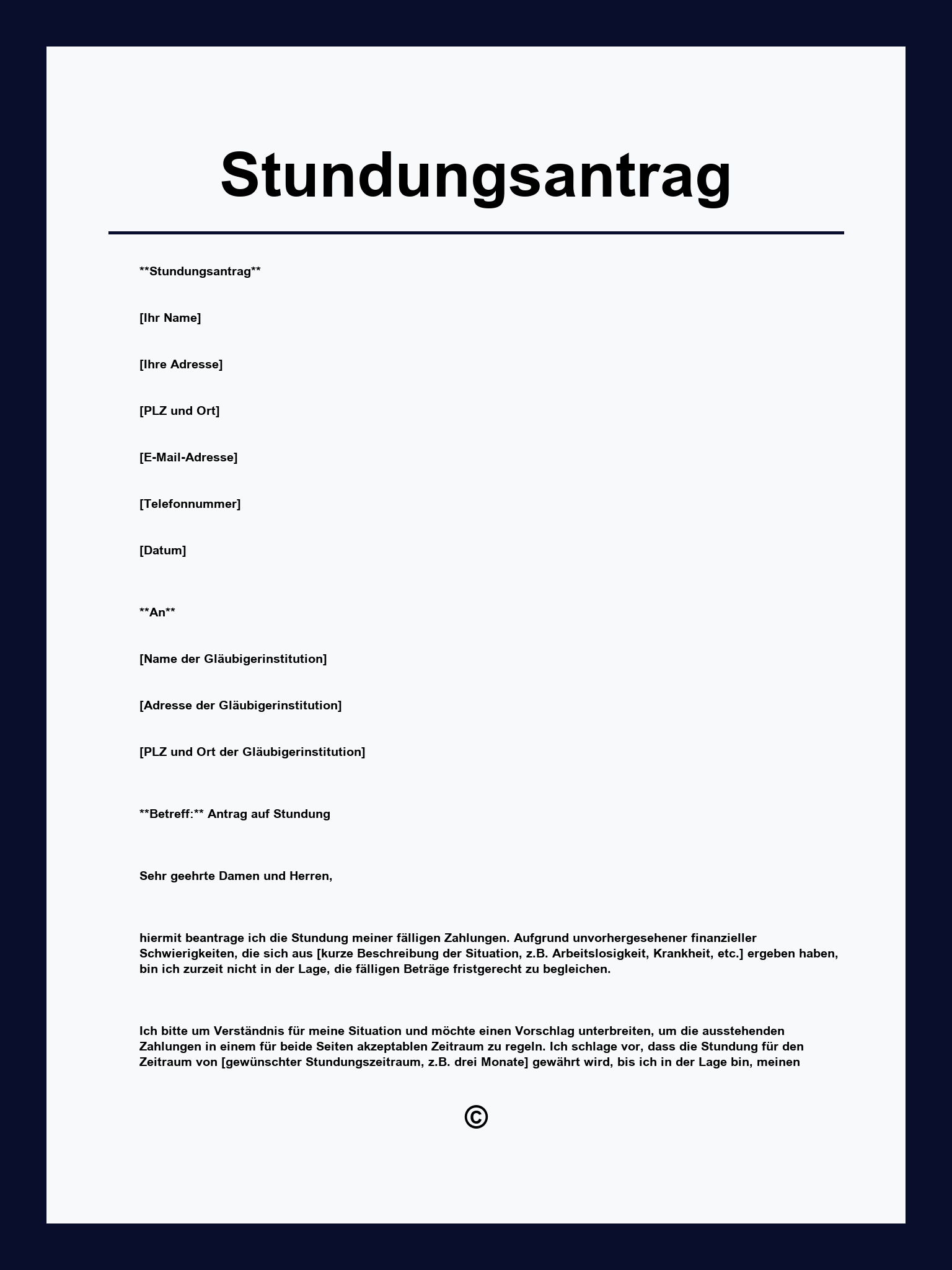 Stundungsantrag Vorlage