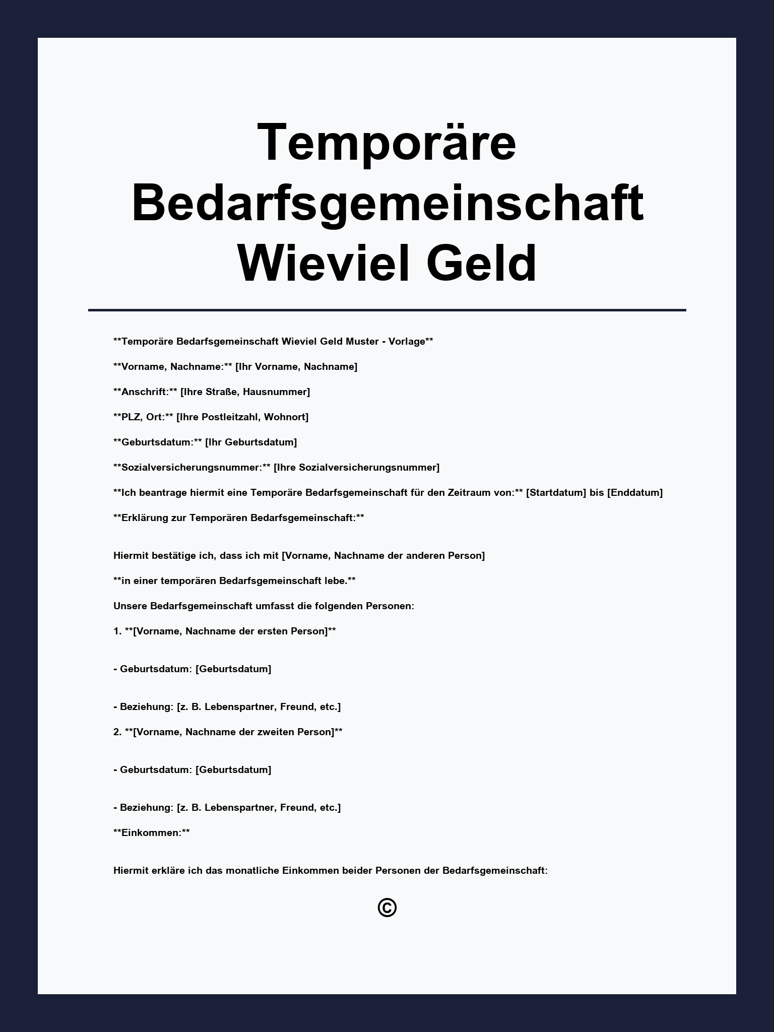 Temporäre Bedarfsgemeinschaft Wieviel Geld