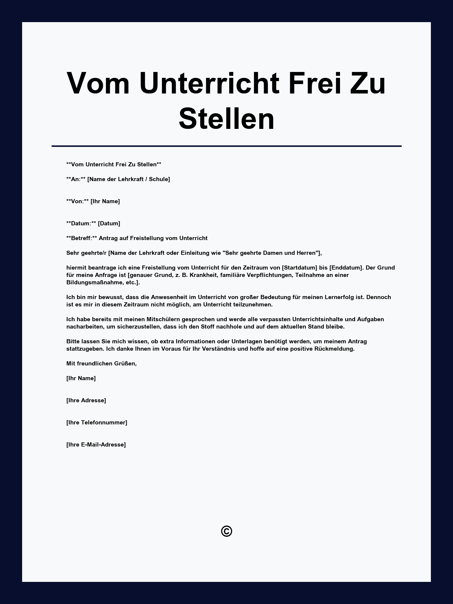 Vom Unterricht Frei Zu Stellen