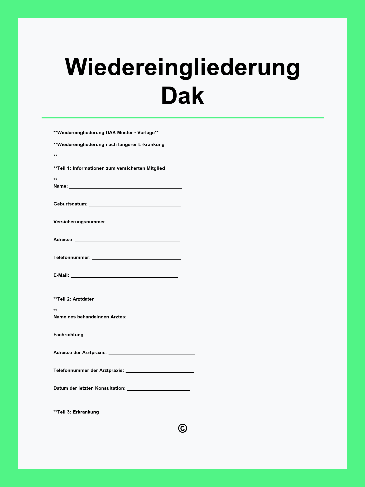 Wiedereingliederung Dak Formular