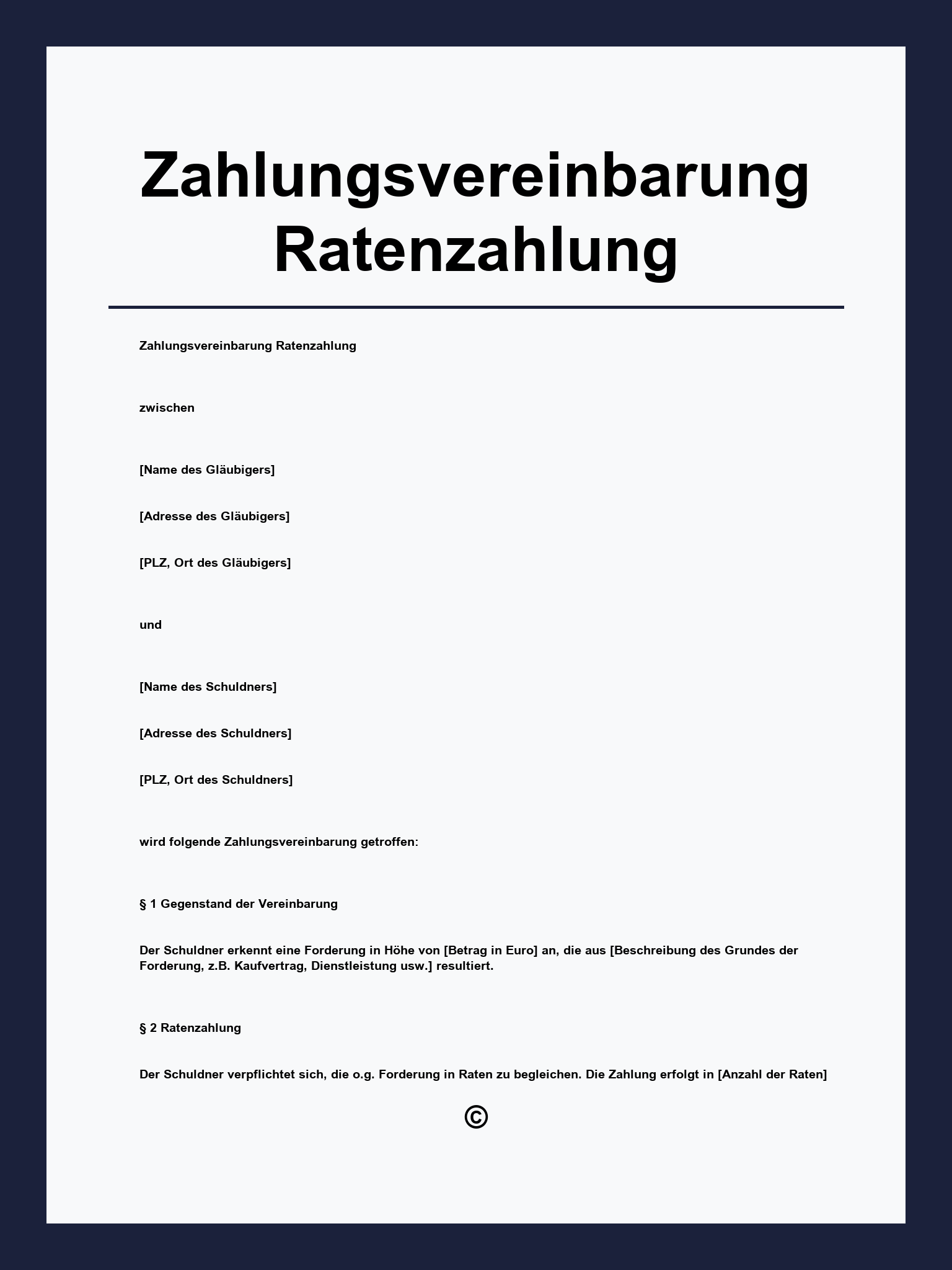 Zahlungsvereinbarung Ratenzahlung Muster